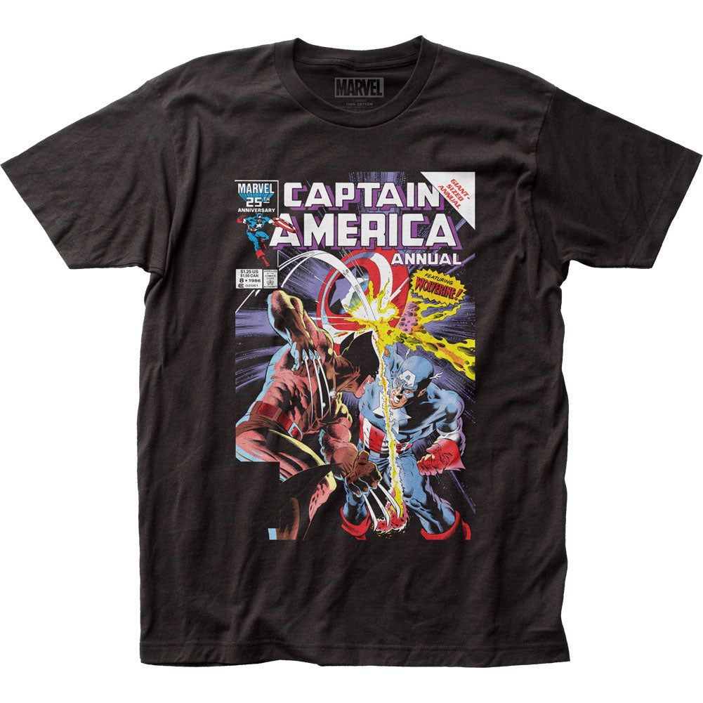 Captain America Captain America vs Wolverine Mens T Shirt Black Retro Pop Classics