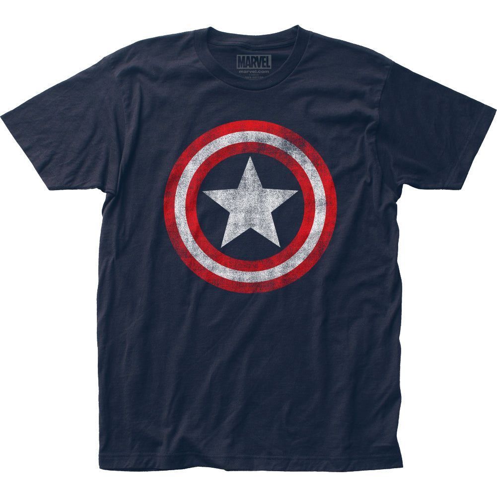 Captain America Distressed Shield Mens T Shirt Navy Blue Retro Pop Classics