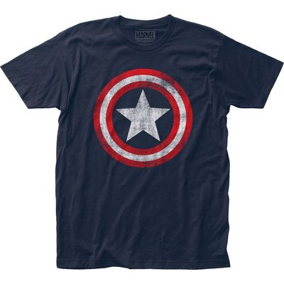 Captain America Distressed Shield Mens T Shirt Navy Blue Retro Pop Classics