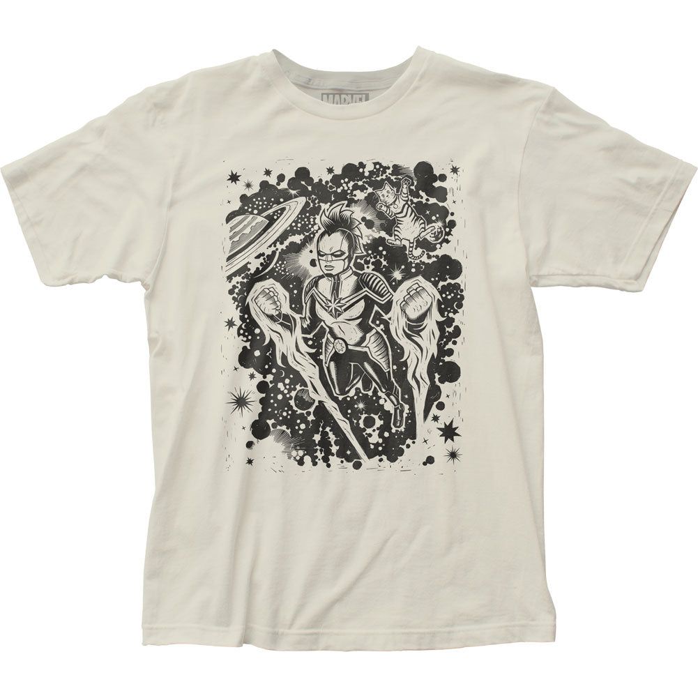 Captain Marvel Captain Marvel Woodcut Mens T Shirt Vintage White Retro Pop Classics