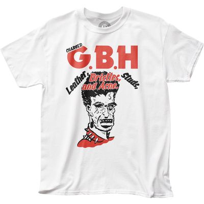 Charged C.B.H. Leather Bristles Studs and Acne Mens T Shirt White Retro Pop Classics