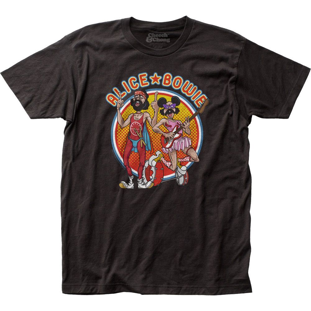 Cheech &amp; Chong Alice &amp; Bowie Mens T Shirt Black Retro Pop Classics