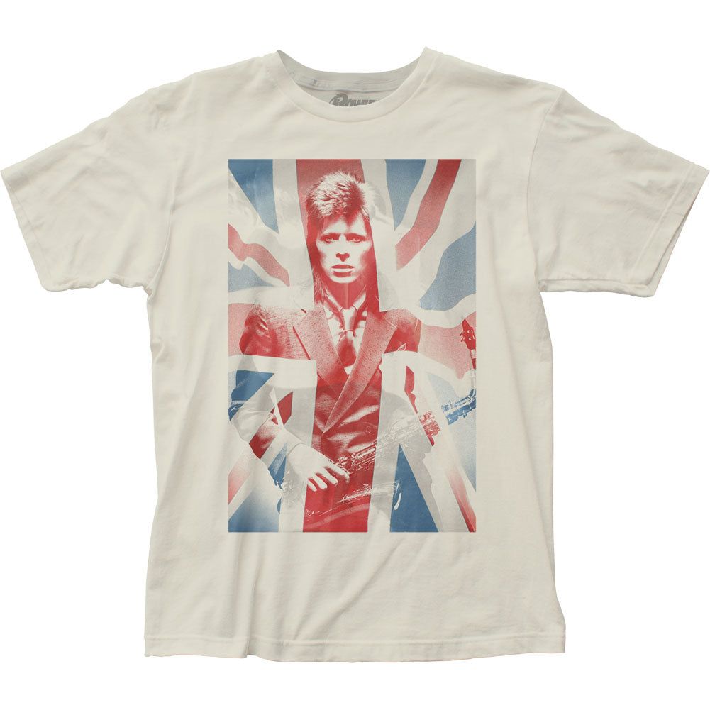 David Bowie Union Jack Mens T Shirt Natural Retro Pop Classics