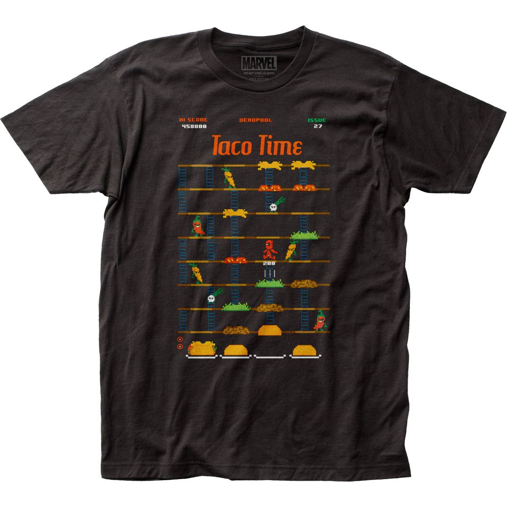 Deadpool Taco Time Mens T Shirt Black Retro Pop Classics