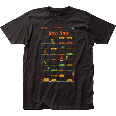 Deadpool Taco Time Mens T Shirt Black Retro Pop Classics