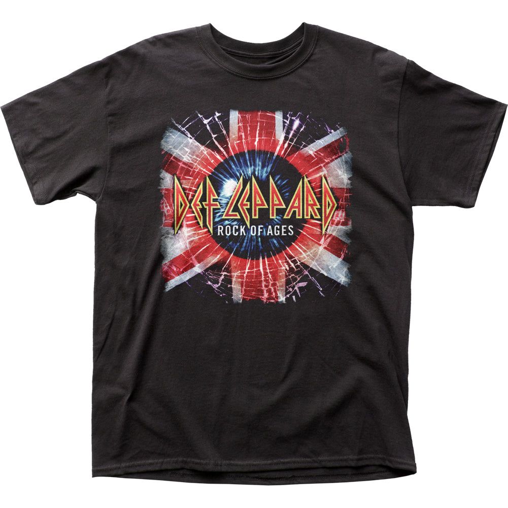 Def Leppard Rock Of Ages Union Jack Mens T Shirt Black Retro Pop Classics