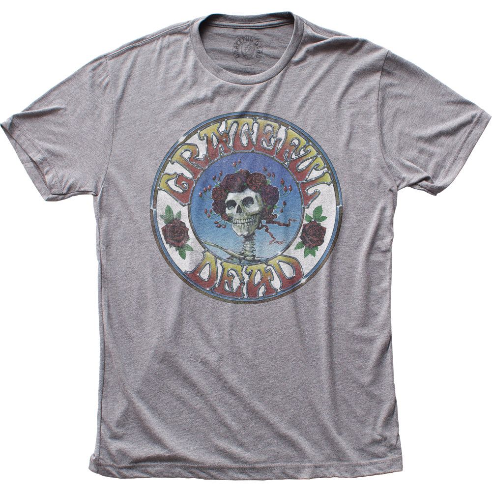 Grateful Dead Skull and Roses Mens T Shirt Grey Retro Pop Classics