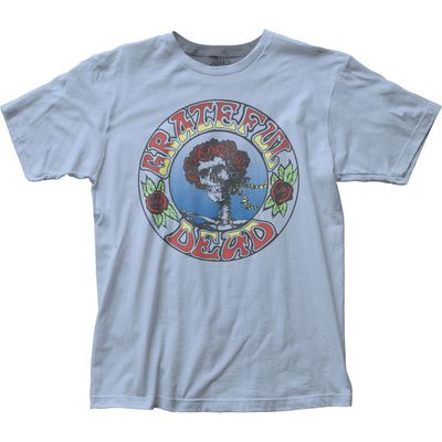 Grateful Dead Skull and Roses Mens T Shirt Light Blue Retro Pop Classics