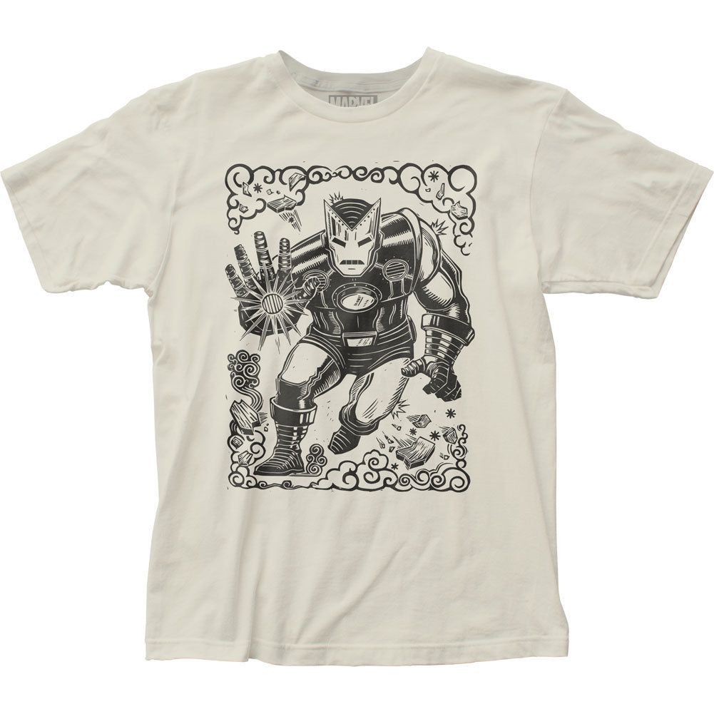 Iron Man Woodcut Mens T Shirt Vintage White Retro Pop Classics