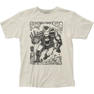 Iron Man Woodcut Mens T Shirt Vintage White Retro Pop Classics