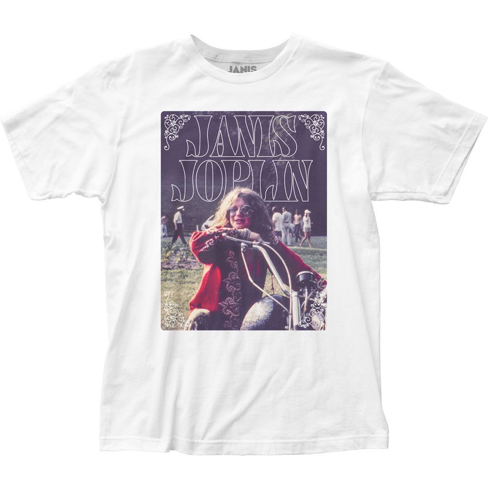 Janis Joplin Motorcycle Mens T Shirt White Retro Pop Classics