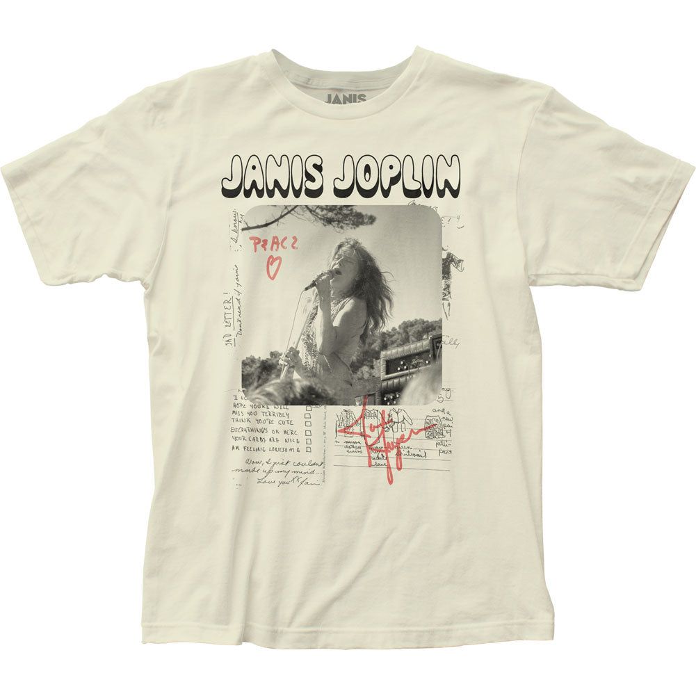 Janis Joplin Peace Mens T Shirt Vintage White Retro Pop Classics