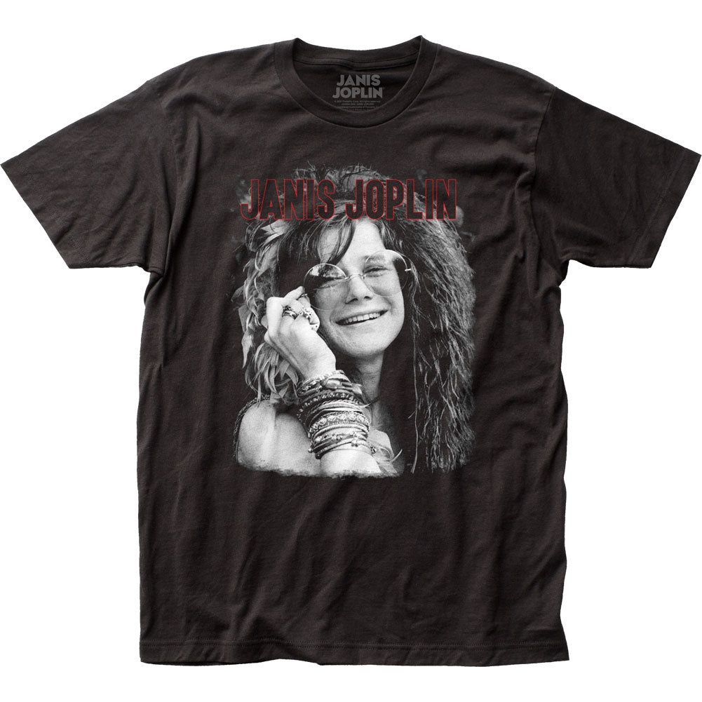 Janis Joplin Smiling With Glasses Mens T Shirt Black Retro Pop Classics