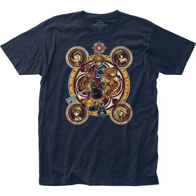 Kingdom Hearts Character Circles Mens T Shirt Navy Blue Retro Pop Classics