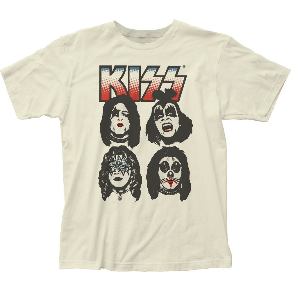 KISS Four Faces Mens T Shirt Vintage White Retro Pop Classics