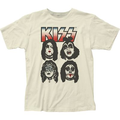 KISS Four Faces Mens T Shirt Vintage White Retro Pop Classics