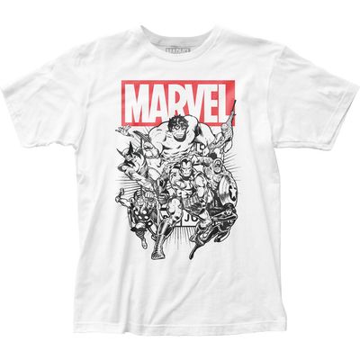 Marvel Comics Black Outline Group Mens T Shirt White Retro Pop Classics