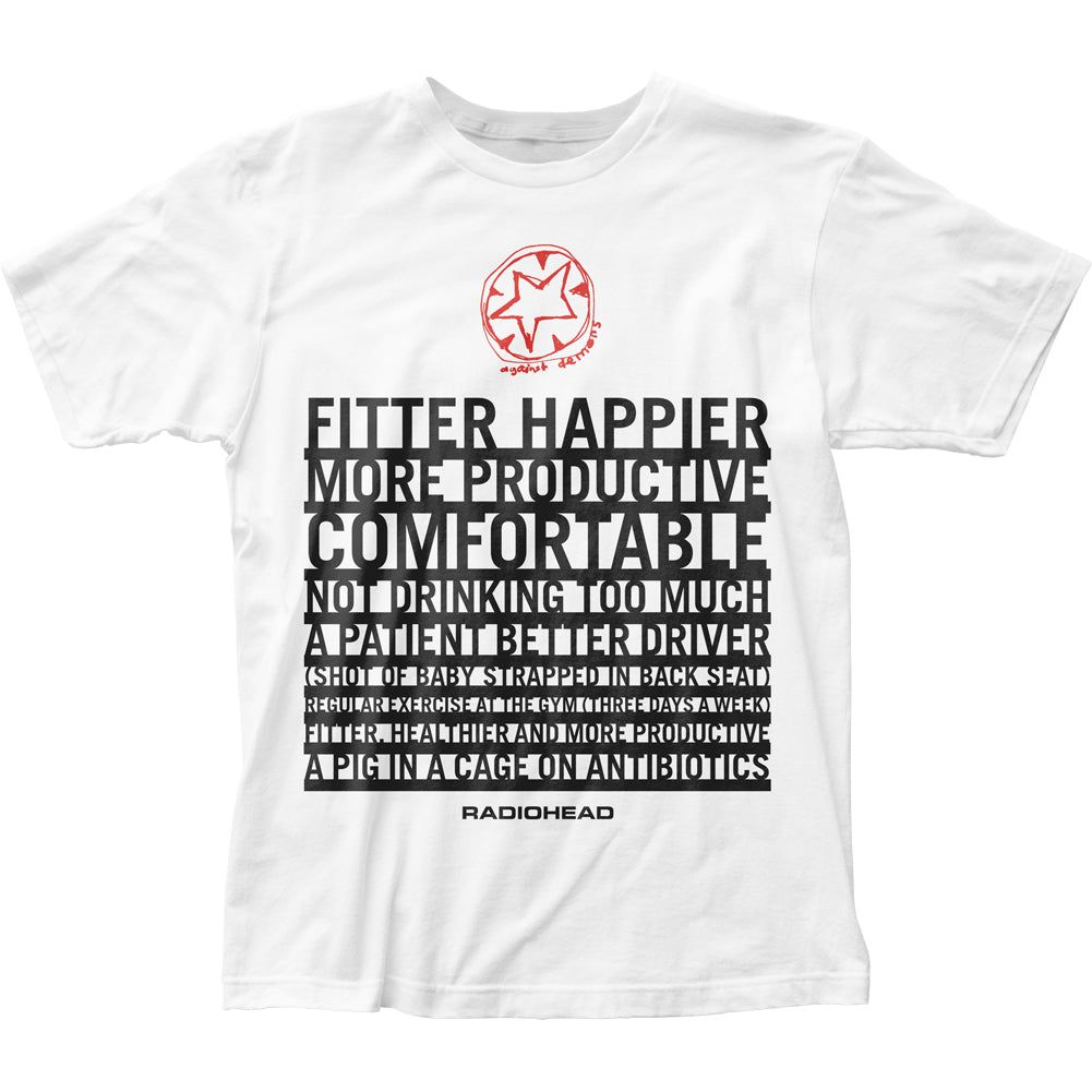 Radiohead Fitter Happier Mens T Shirt White Retro Pop Classics