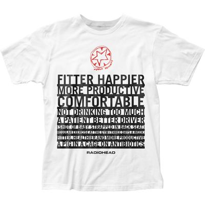 Radiohead Fitter Happier Mens T Shirt White Retro Pop Classics