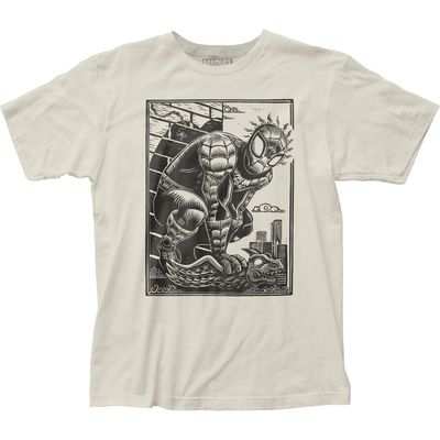 Spider-Man Woodcut Mens T Shirt Vintage White Retro Pop Classics