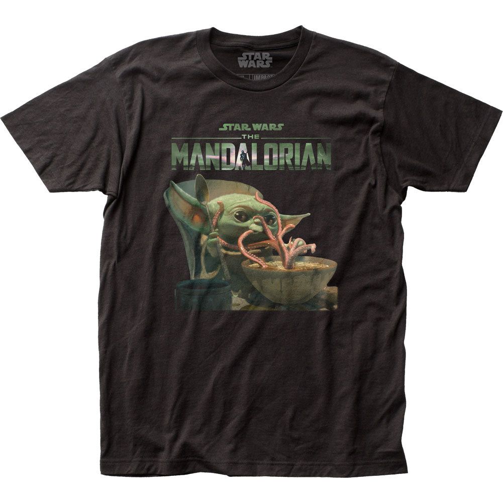 Star Wars The Mandalorian Grogu Eating Mens T Shirt Black Retro Pop Classics