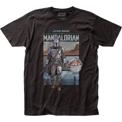 Star Wars The Mandalorian Mando Traveling Mens T Shirt Black Retro Pop Classics