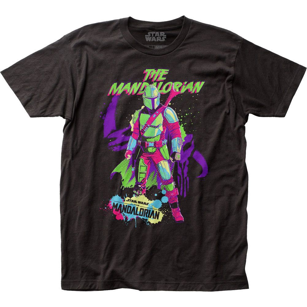 Star Wars The Mandalorian Neon Retro Mando Mens T Shirt Black Retro Pop Classics