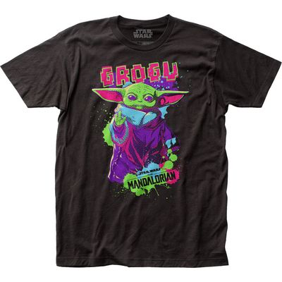 Star Wars The Mandalorian Neon Retro Grogu Mens T Shirt Black Retro Pop Classics