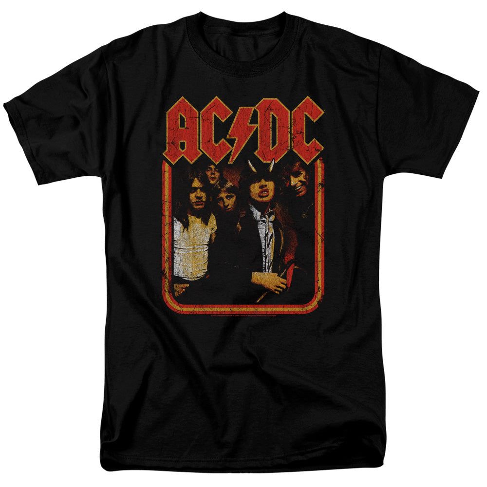 AC/DC Group Distressed Mens T Shirt Black Retro Pop Classics