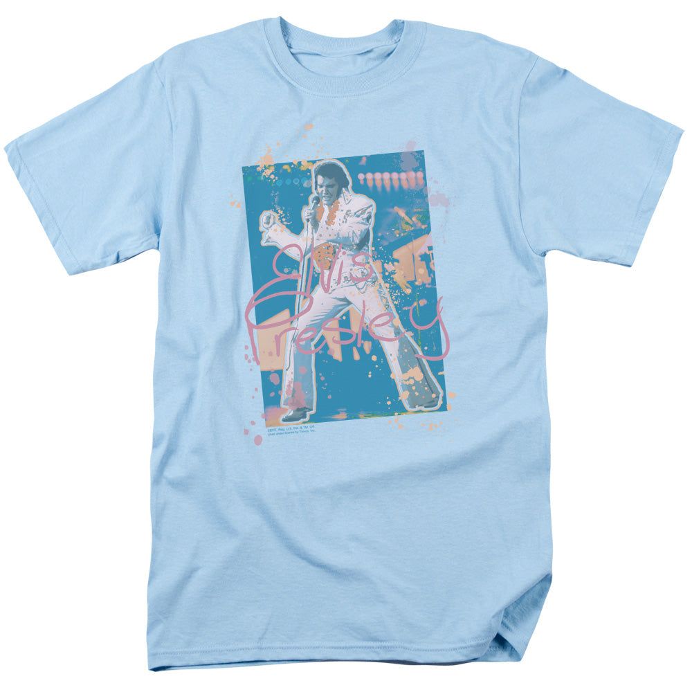 Elvis Presley Splatter Hawaii Mens T Shirt Carolina Blue Retro Pop Classics