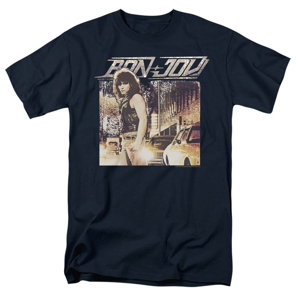 Bon Jovi Runaway Jon Mens T Shirt Navy Retro Pop Classics