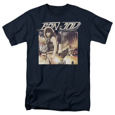 Bon Jovi Runaway Jon Mens T Shirt Navy Retro Pop Classics