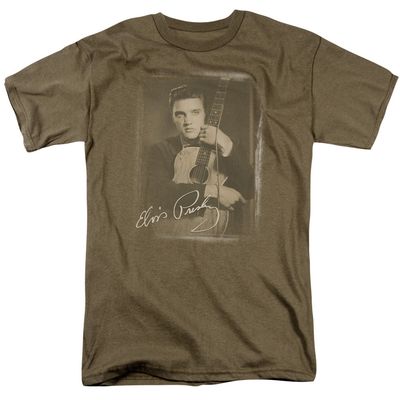 Elvis Presley Guitar Man Mens T Shirt Safari Green Retro Pop Classics