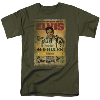 Elvis Presley Gi Blues Poster Mens T Shirt Military Green Retro Pop Classics