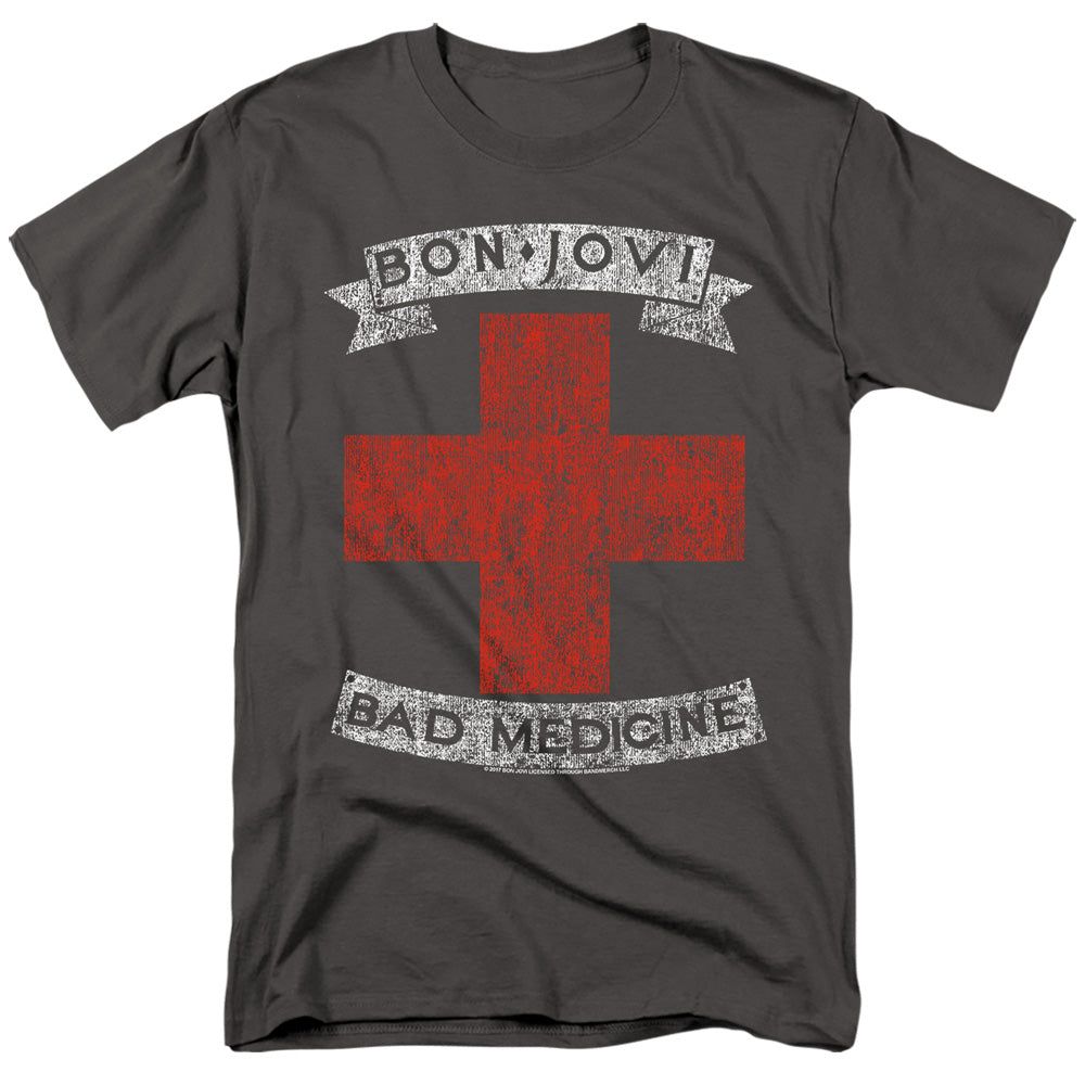 Sticker &amp; Shirt Bon Jovi Bad Medicine Mens T Shirt Charcoal Band348 Stk1 8 Retro Pop Classics
