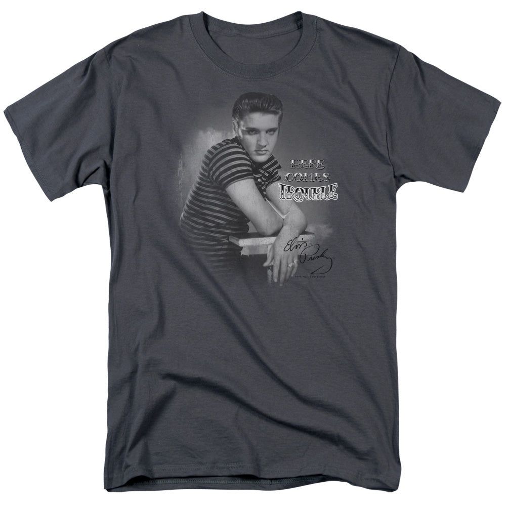 Elvis Presley Trouble Mens T Shirt Charcoal Retro Pop Classics