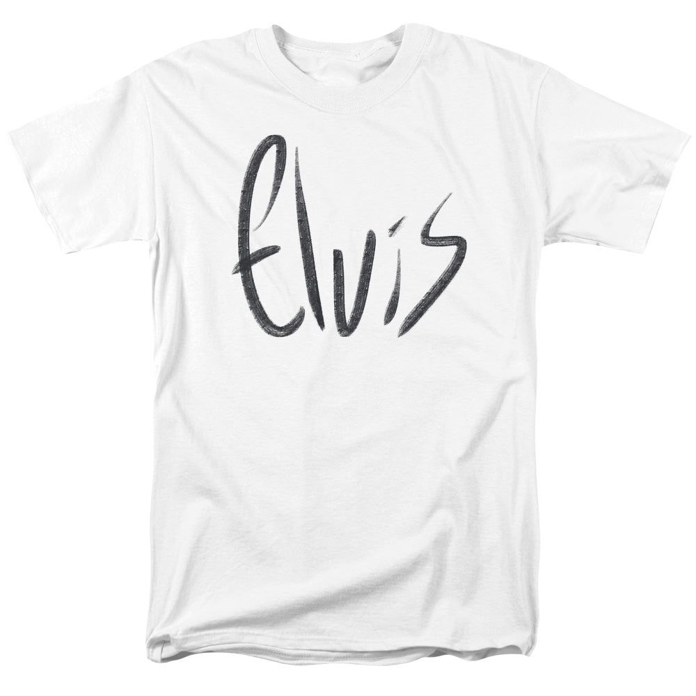 Elvis Presley Sketchy Name Mens T Shirt White Retro Pop Classics