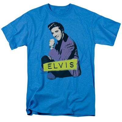 Elvis Presley Sitting Mens T Shirt Turquoise Retro Pop Classics