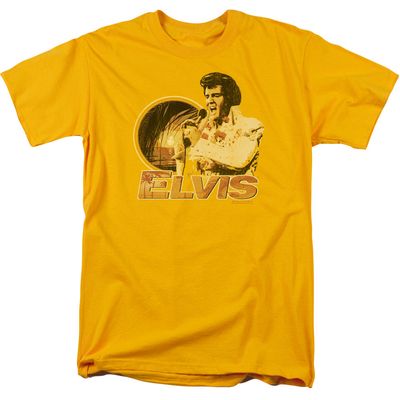 Elvis Presley Singing Hawaii Style Mens T Shirt Gold Retro Pop Classics