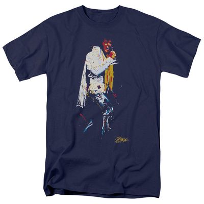 Elvis Presley Yellow Scarf Mens T Shirt Navy Retro Pop Classics
