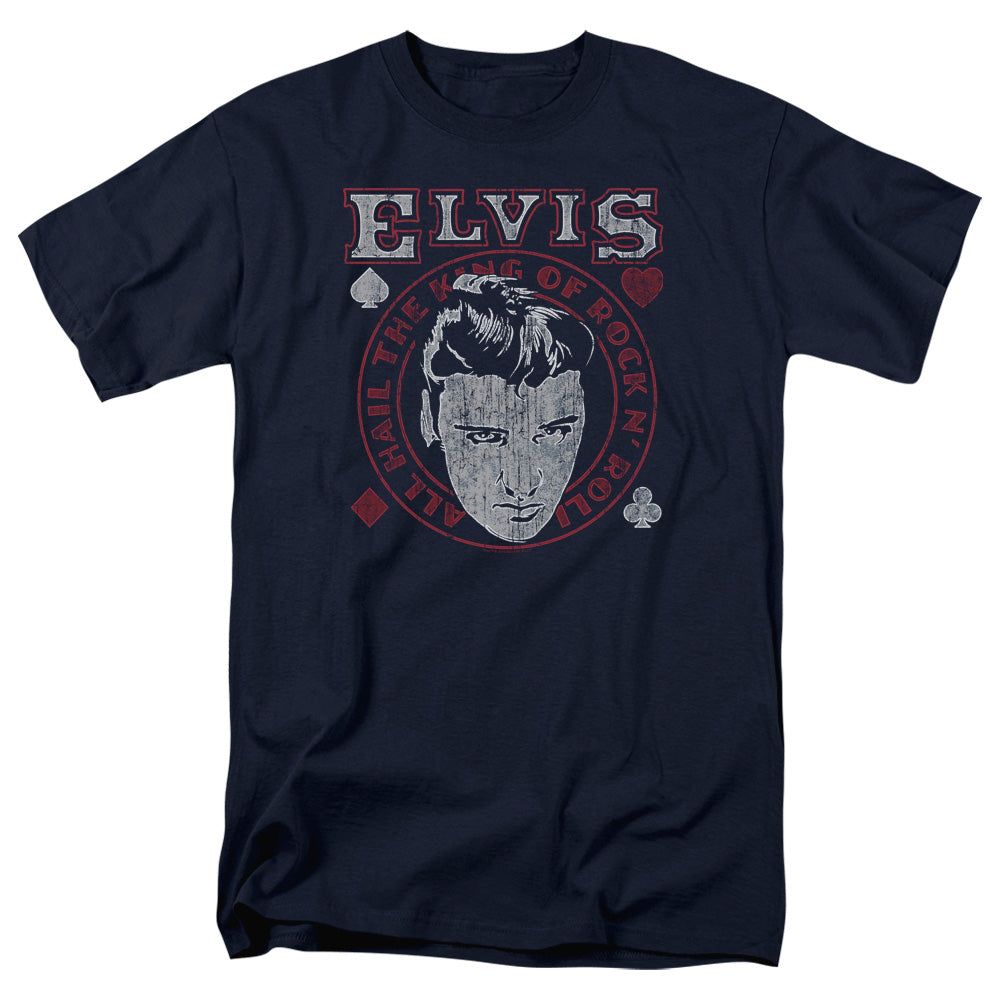 Elvis Presley Hail The King Mens T Shirt Navy Retro Pop Classics