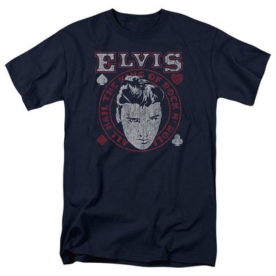 Elvis Presley Hail The King Mens T Shirt Navy Retro Pop Classics