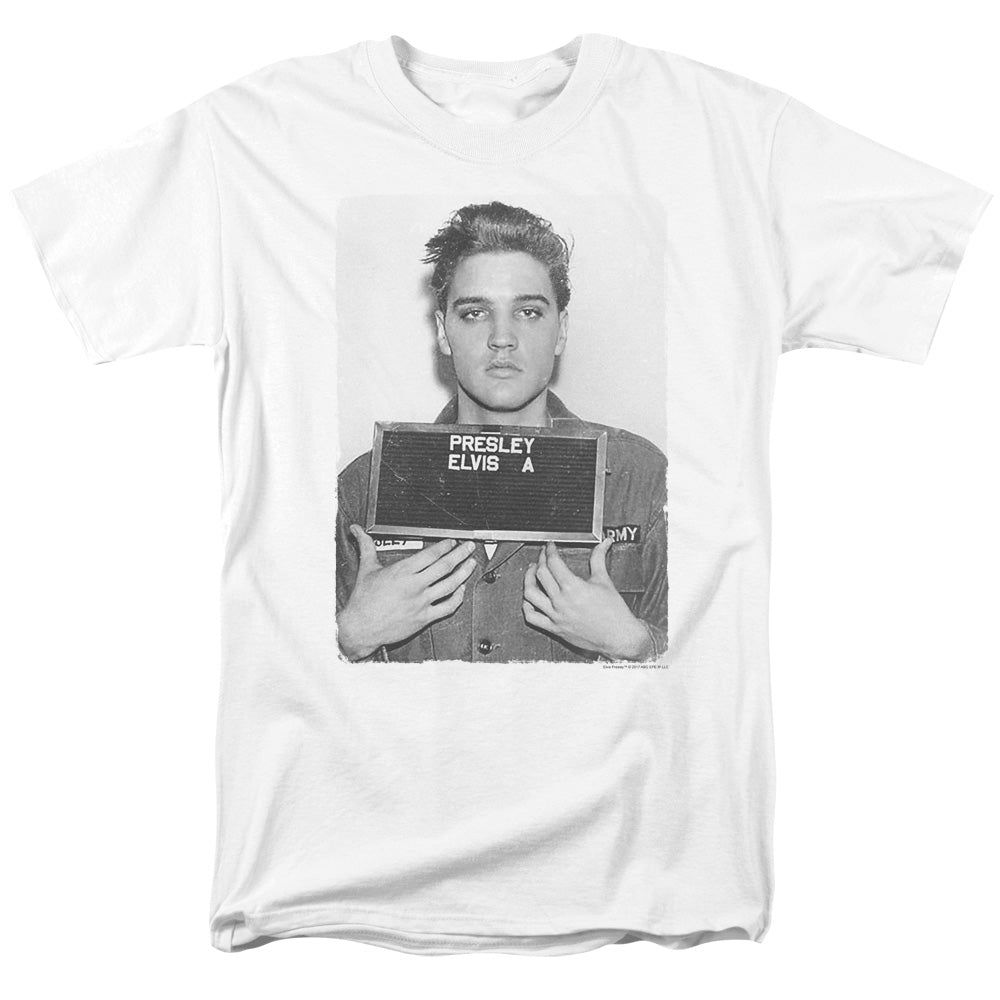 Elvis Presley Army Mug Shot Mens T Shirt White Retro Pop Classics