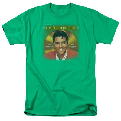 Elvis Presley Gold Records Mens T Shirt Kelly Green Retro Pop Classics