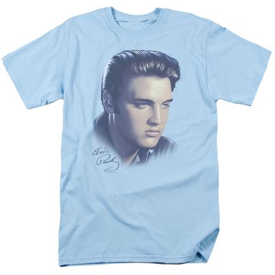 Elvis Presley Big Portrait Mens T Shirt Light Blue Retro Pop Classics