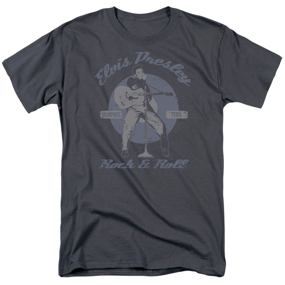 Elvis Presley Rock &amp; Roll Mens T Shirt Charcoal Retro Pop Classics