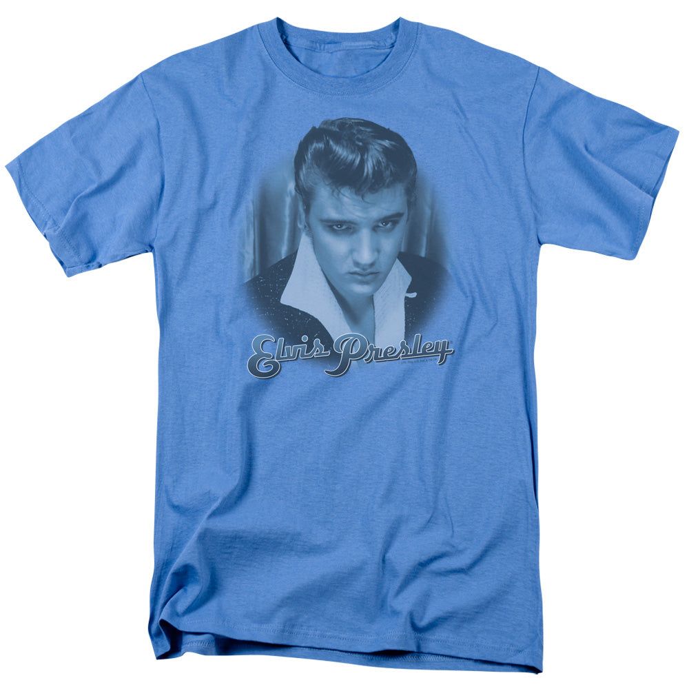 Elvis Presley Blue Suede Fade Mens T Shirt Carolina Blue Retro Pop Classics