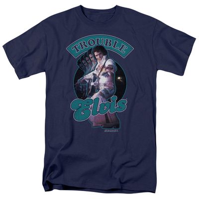 Elvis Presley Total Trouble Mens T Shirt Navy Retro Pop Classics