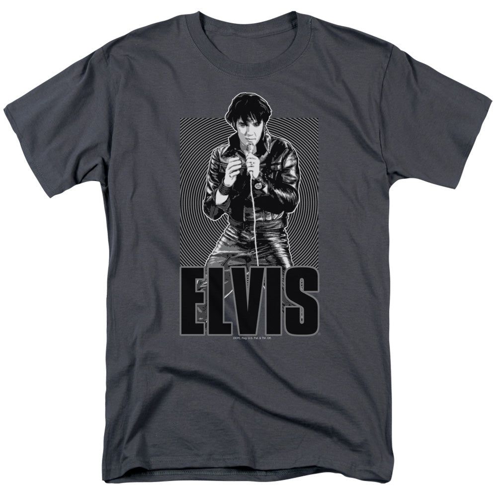 Elvis Presley Leather Mens T Shirt Charcoal Retro Pop Classics