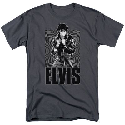 Elvis Presley Leather Mens T Shirt Charcoal Retro Pop Classics